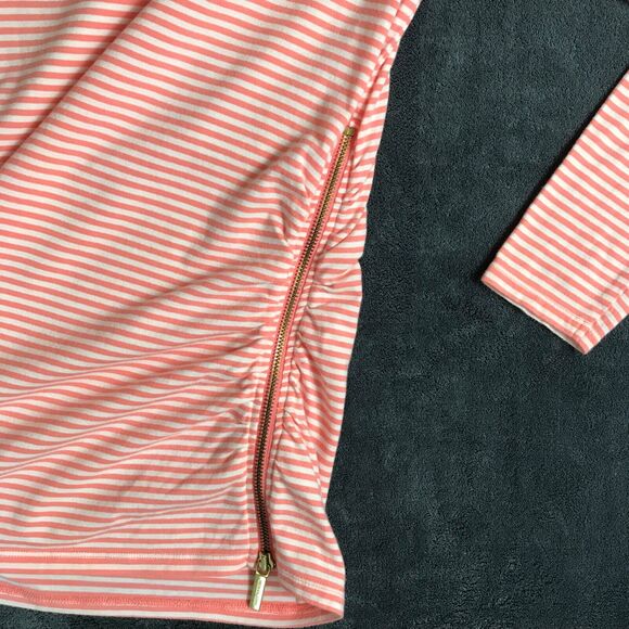 Michael Kors Womens Sz Small Long Sleeve Striped Cold Shoulder Top Zipper Detail - Picture 4 of 9